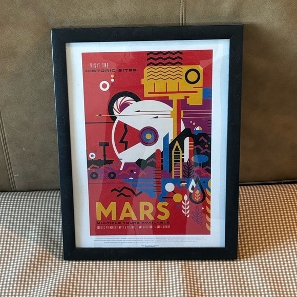Retro Space Travel Poster Travel Mars poster in frame. Approx 17.5 x 13.5” - Picture 3 of 11